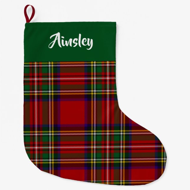Scottish Royal Stewart Tartan Custom (Green Top)  Large Christmas Stocking (Front)