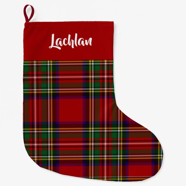 Scottish Royal Stewart Tartan Custom (Red Top) Large Christmas Stocking (Front)
