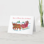 Scottish Santa with Highland Cow pulling sleigh Holiday Card
