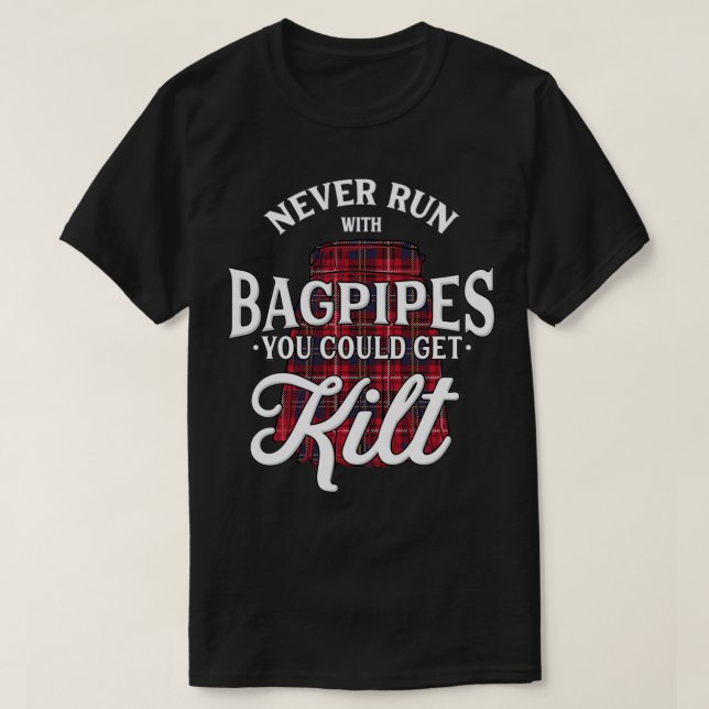 Scottish Scotsman Kilt Skirt Pipe Musician Band T-Shirt (Design Front)