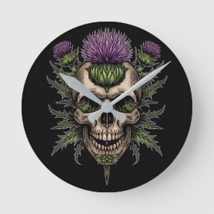 Scottish Skull Thistle Round Wall Clock Dark Bol