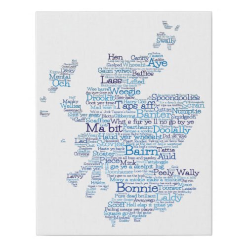 Scottish Slang Word Map Faux Canvas Print