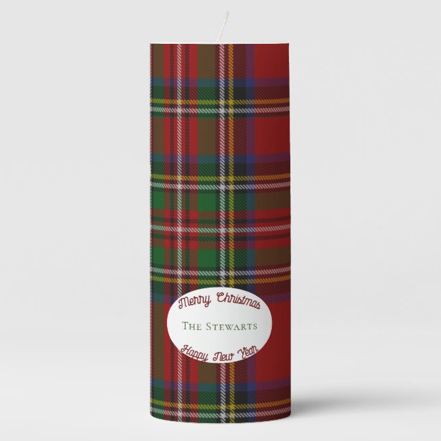Scottish Stuart Plaid Tartan Pillar Candle (Front)