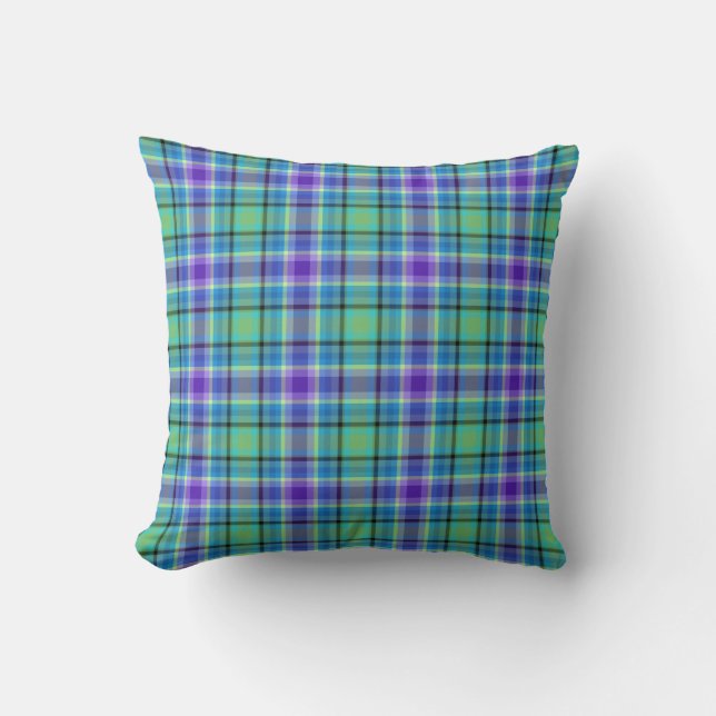 Scottish-style Tartan Plaid, crimson/green check Throw Pillow (Front)