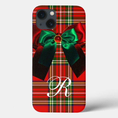 SCOTTISH TARTAN AND RED GREEN BOWS CHRISTMAS PARTY iPhone 13 CASE