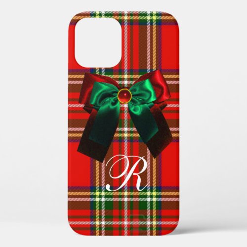 SCOTTISH TARTAN AND RED GREEN BOWS CHRISTMAS PARTY iPhone 12 CASE