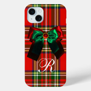 SCOTTISH TARTAN AND RED GREEN BOWS CHRISTMAS PARTY iPhone 15 PLUS CASE