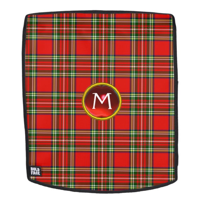 SCOTTISH TARTAN AND RED RUBY GEM STONE MONOGRAM BACKPACK (Removable Face)