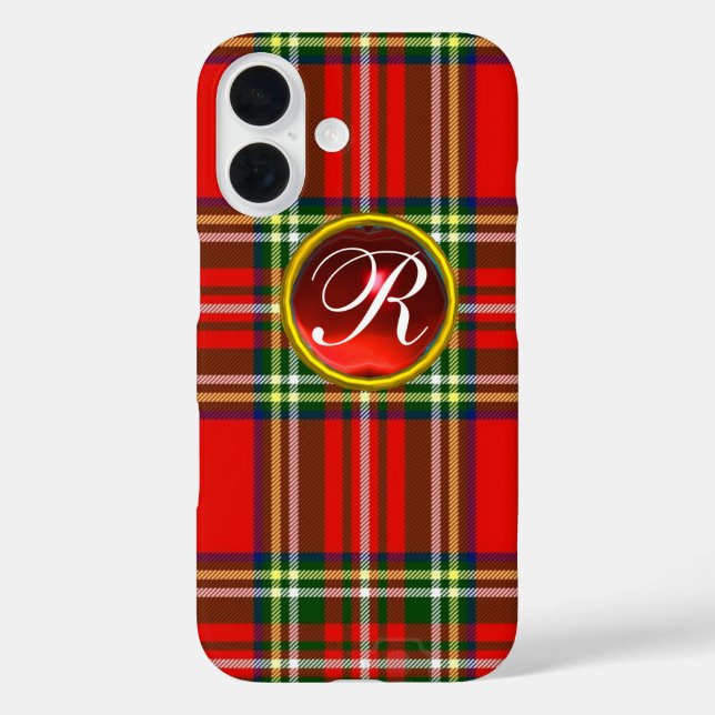 SCOTTISH TARTAN AND RED RUBY GEMSTONE MONOGRAM Case-Mate iPhone CASE (Back)
