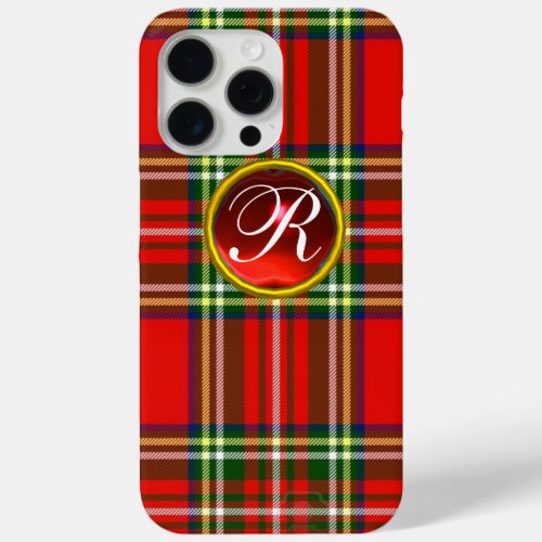 SCOTTISH TARTAN AND RED RUBY GEMSTONE MONOGRAM iPhone 15 PRO MAX CASE