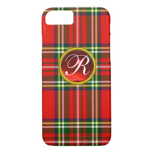 SCOTTISH TARTAN AND RED RUBY GEMSTONE MONOGRAM iPhone 87 CASE