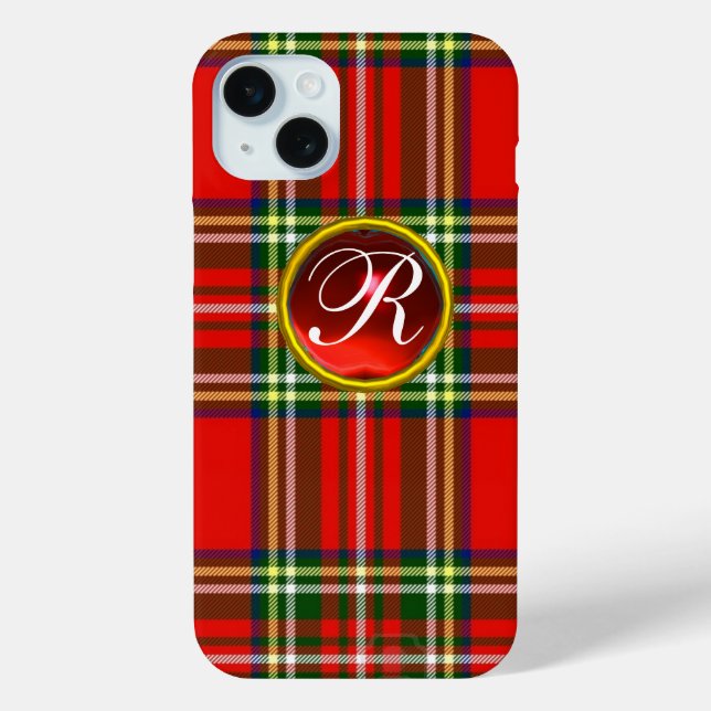 SCOTTISH TARTAN AND RED RUBY GEMSTONE MONOGRAM Case-Mate iPhone CASE (Back)
