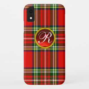 SCOTTISH TARTAN AND RED RUBY GEMSTONE MONOGRAM iPhone XR CASE