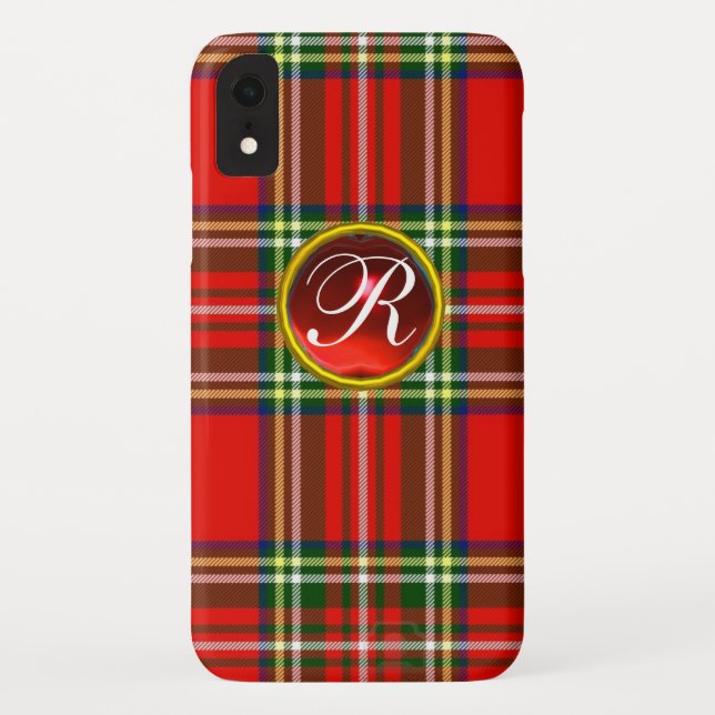 SCOTTISH TARTAN AND RED RUBY GEMSTONE MONOGRAM Case-Mate iPhone CASE (Back)