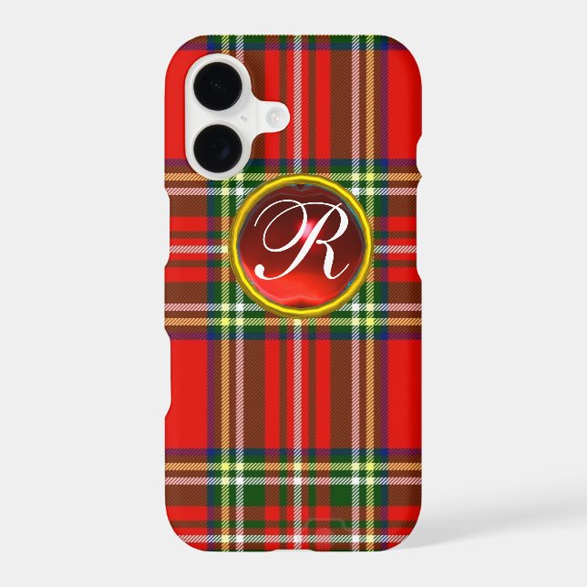 SCOTTISH TARTAN AND RED RUBY GEMSTONE MONOGRAM IPHONE CASE (Back)