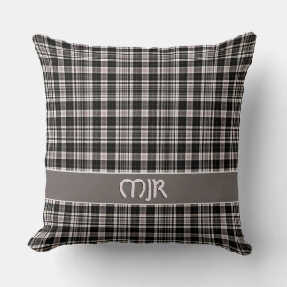 Scottish Tartan black and tan with your initials Throw Pillow