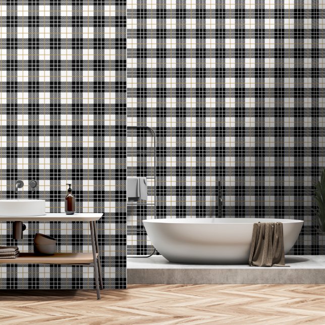 Scottish Tartan Black and White Plaid Wallpaper (Bathroom)