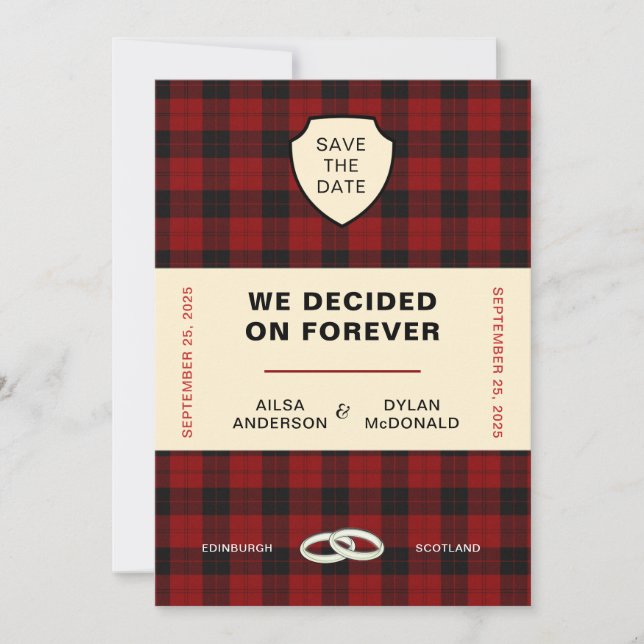 SCOTTISH TARTAN BOOK COVER | SAVE THE DATE INVITATION (Front)