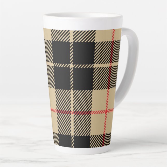  Scottish Tartan Checkered Plaid Pattern in Black  Latte Mug (Right Angle)