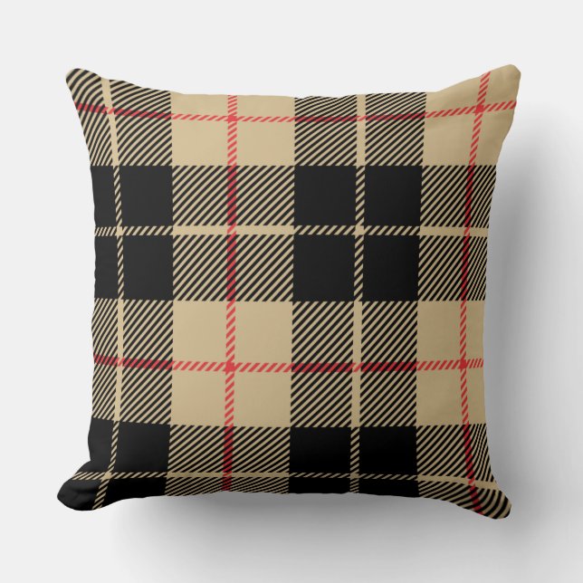 Scottish Tartan Checkered Plaid Pattern in Black  Throw Pillow (Front)