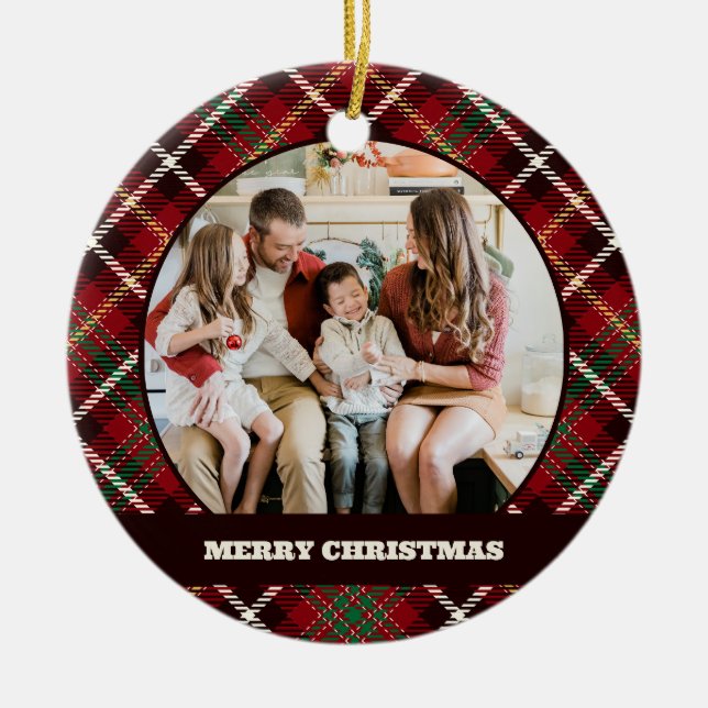 Scottish Tartan christmas photo Ceramic Ornament (Front)