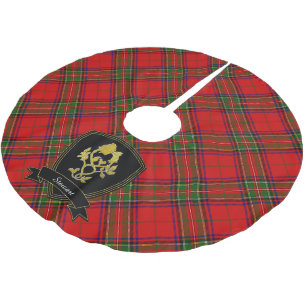 Scottish Tartan Gold Thistle Rose Your Name Brushed Polyester Tree Skirt
