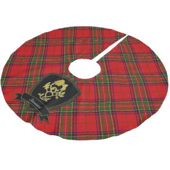Scottish Tartan Gold Thistle Rose Your Name Brushed Polyester Tree Skirt by WRAPPED_TOO_TIGHT at Zazzle
