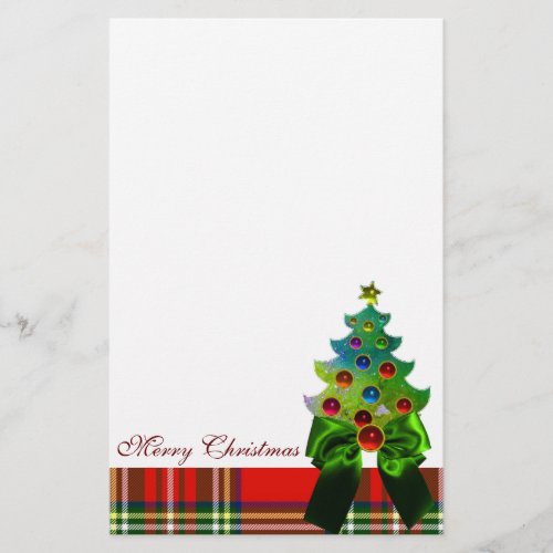 SCOTTISH TARTAN GREEN BOW AND CHRISTMAS TREE STATIONERY