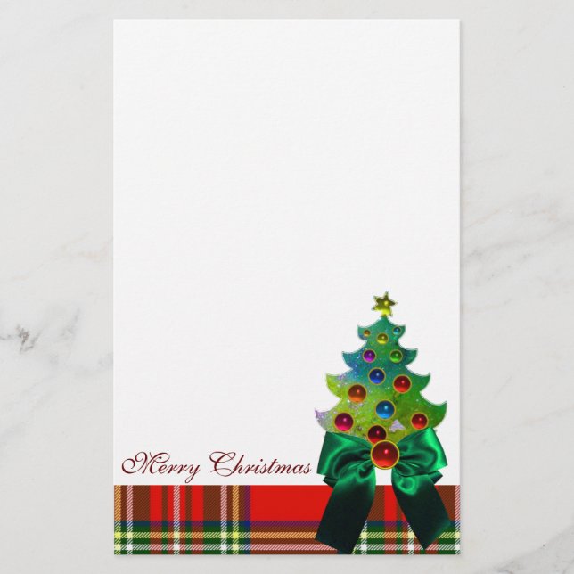 SCOTTISH TARTAN ,GREEN BOW AND CHRISTMAS TREE STATIONERY (Front)