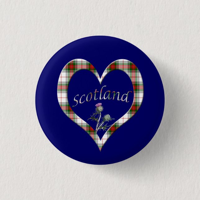 Scottish Tartan Heart Thistle Button (Front)