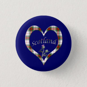 Scottish Tartan Heart Thistle Button