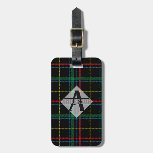Scottish Tartan Monogram Gift _ Green Red Black Luggage Tag