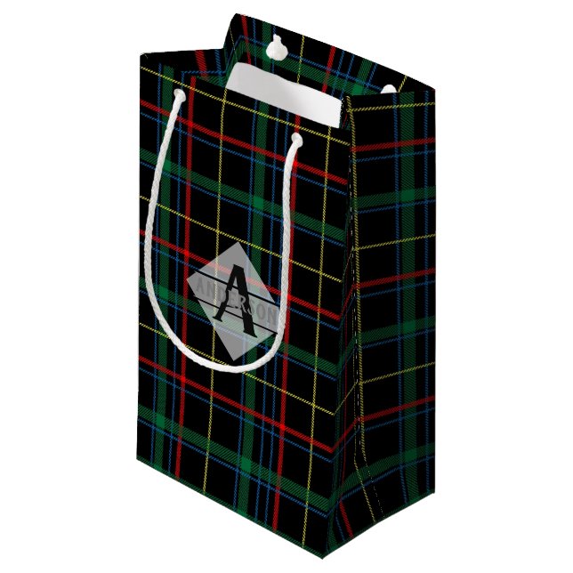Scottish Tartan Monogram Green Red Black Small Gift Bag (Front Angled)