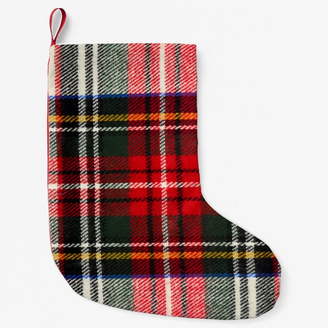 Scottish tartan pattern. Red and white wool plaid  Small Christmas Stocking (Front)