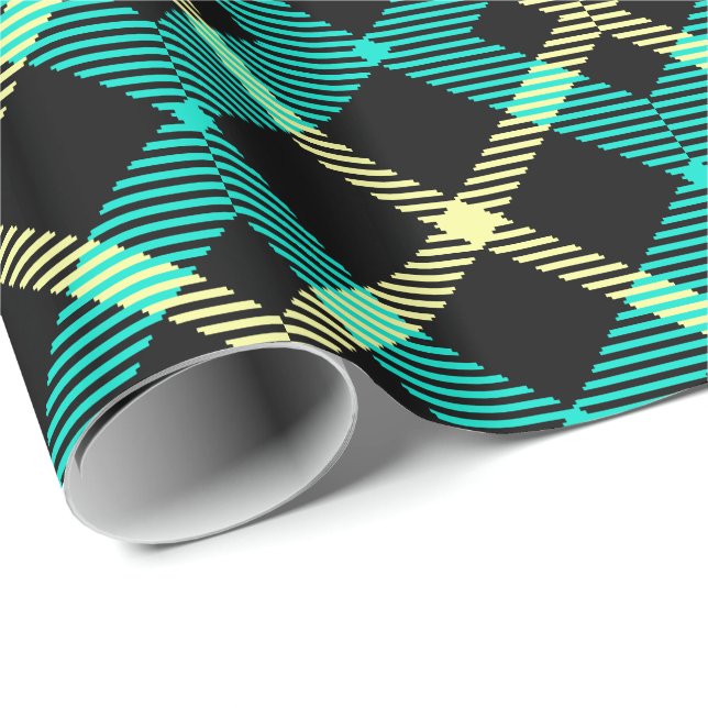 scottish tartan pattern yellow turquoise plaid wrapping paper (Roll Corner)