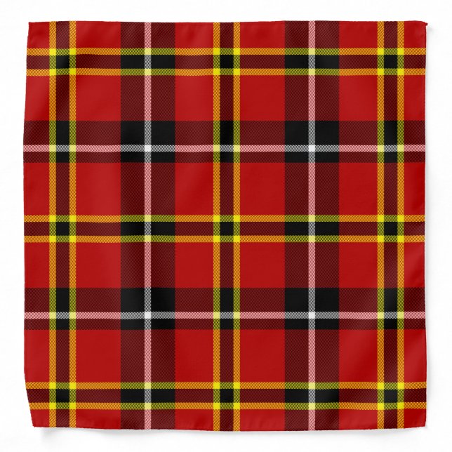 Scottish Tartan Plaid Black Yellow White Red Bandana (Front)