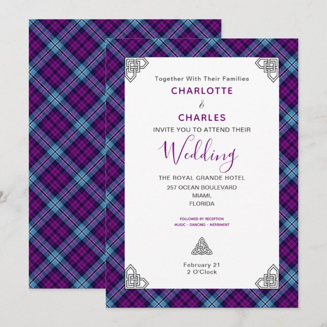 Scottish Tartan Plaid Celtic Symbols Wedding Invitation (Front/Back)