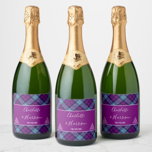 Scottish Tartan Plaid Celtic Symbols Wedding Sparkling Wine Label