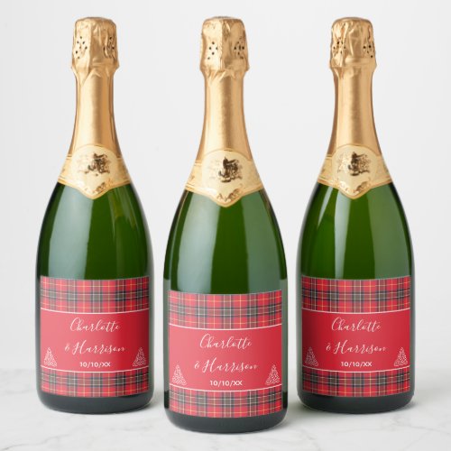 Scottish Tartan Plaid Celtic Symbols Wedding Sparkling Wine Label