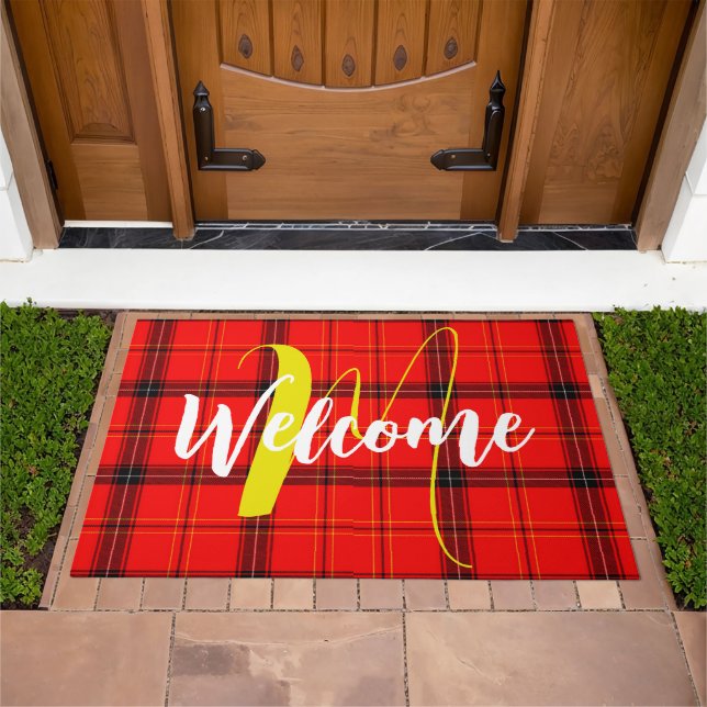 Scottish Tartan Plaid Fabric - Red Scotland Doormat (Outdoor)