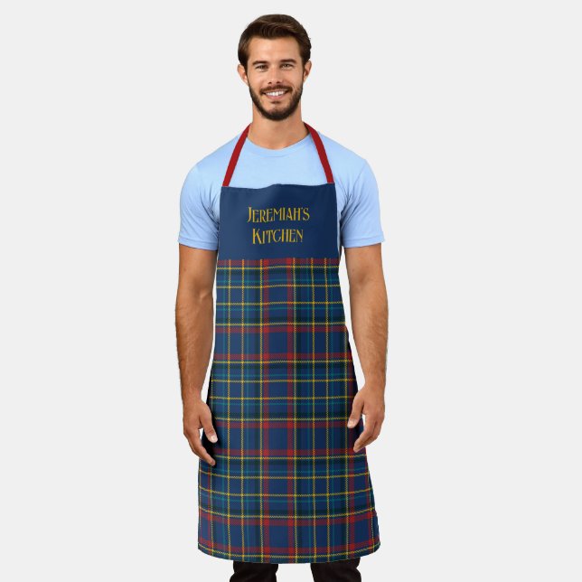 Scottish Tartan Plaid in cherry red & royal blue Apron (Worn)