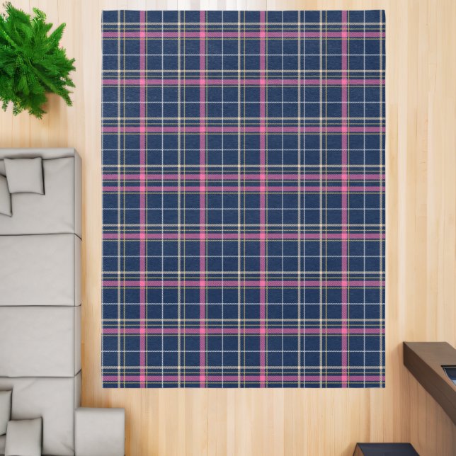 Scottish Tartan Plaid Navy Blue Pink White Cream Rug (Insitu (Indoor 2))