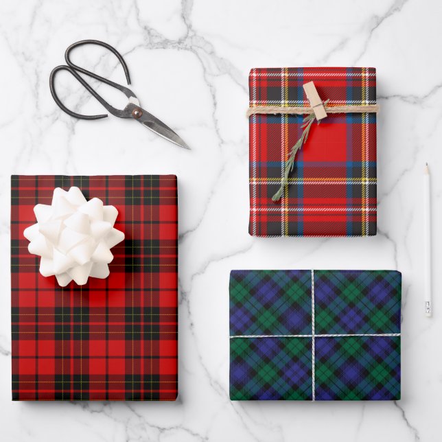 Scottish Tartan Plaid Patterns Wrapping Paper Sheets (Front)