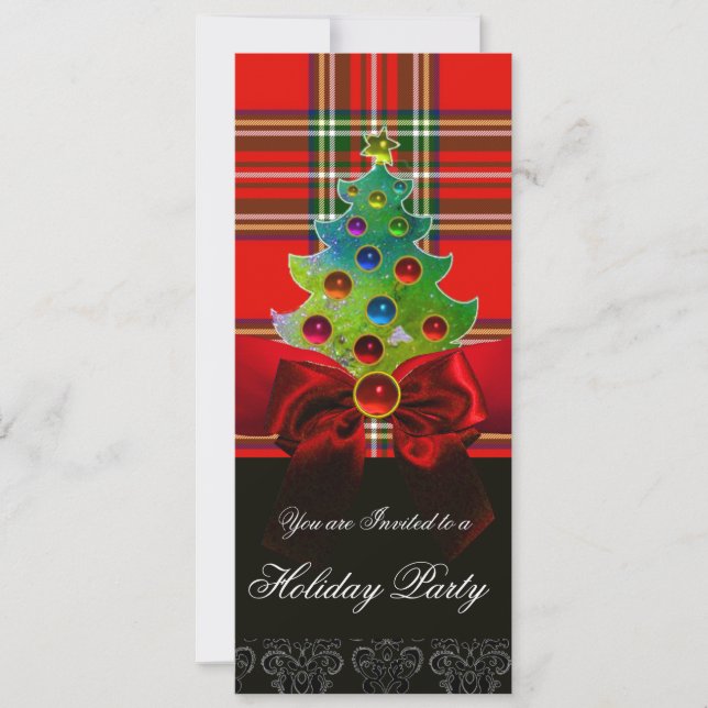 SCOTTISH TARTAN ,RED BOW AND CHRISTMAS TREE INVITATION (Front)