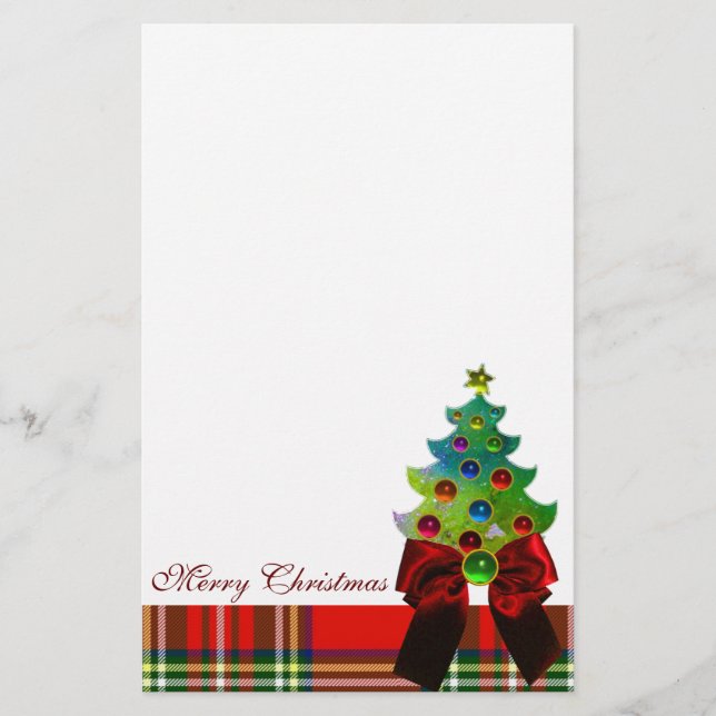 SCOTTISH TARTAN ,RED BOW AND CHRISTMAS TREE STATIONERY (Front)