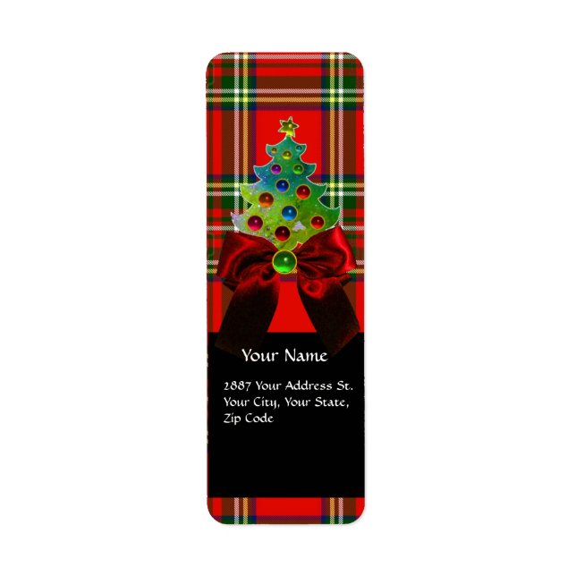 SCOTTISH TARTAN ,RED GREEN BOWS AND CHRISTMAS TREE LABEL (Front)