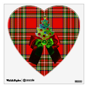 SCOTTISH TARTAN,RED GREEN BOWS ,CHRISTMAS TREE WALL STICKER