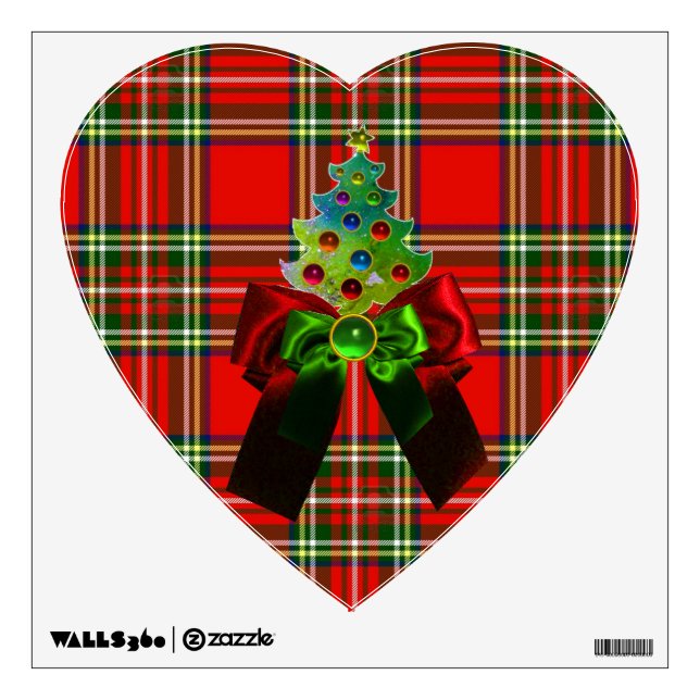 SCOTTISH TARTAN,RED GREEN BOWS ,CHRISTMAS TREE WALL STICKER (Front)