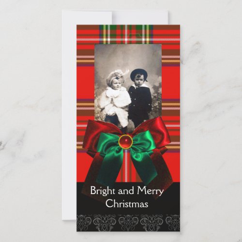 SCOTTISH TARTANRED GREEN BOWS XMAS PHOTO TEMPLATE