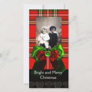SCOTTISH TARTAN,RED GREEN BOWS XMAS PHOTO TEMPLATE